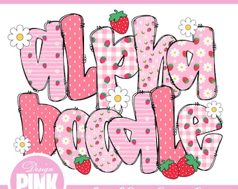 Strawberry Daisy Seamless PNG Bundle, Summer Doodle Alphabet Clipart