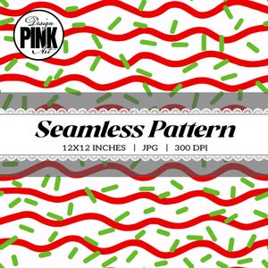 Motif sans couture rouge et vert de Noël, motif à rayures ondulées, papier numérique festif, téléchargement numérique de Noël