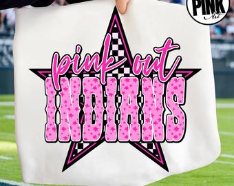 Pink Out Indians PNG File, Breast Cancer Awareness Clipart, Game Day Sublimation Design, Team Spirit Digital Download