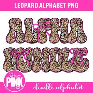 Leopard Doodle Letters Alphabet PNG Bundle, Alphabet Clipart