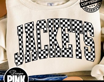 Jackets Checkerboard PNG | Distressed Varsity Sublimation | Trendy Race Flag Game Day Digital Download | Mascot | Grunge School Spirit
