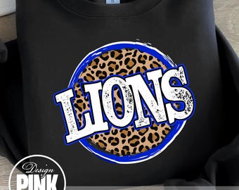Leopard Print Lions SVG | Distressed Lion Team Spirit PNG | Game Day Sublimation Design