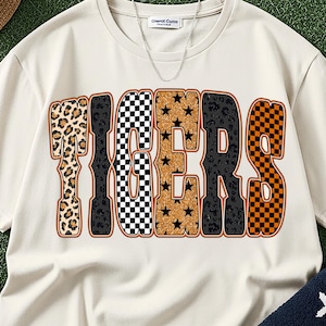 Tigers Leopard Print PNG: Glitter Checkerboard Star Design (Digital Download)