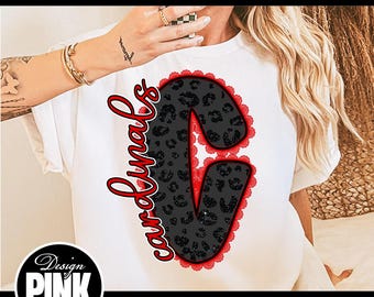 Leopard Print Letter C: Cardinals Mascot, Glitter Sublimation Design (PNG Digital Download)