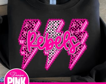 Rebels Pink Out PNG File | Breast Cancer Awareness Sublimation Design | Lightning Bolt Mascot Digital Download for Shirts & Tumblers