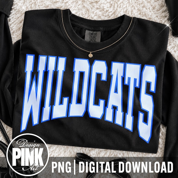 Wildcats PNG, Pinstripe Wildcats PNG, Design für ein Wildcats-Schulshirt, Varsity Wildcats PNG, Digitaler Download für ein Sportteam mit blauem Nadelstreifen