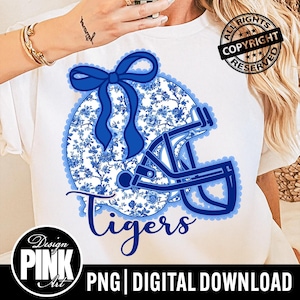 Tigers Blue Floral Football Helmet PNG: Sublimation Clipart (Digital File Download)