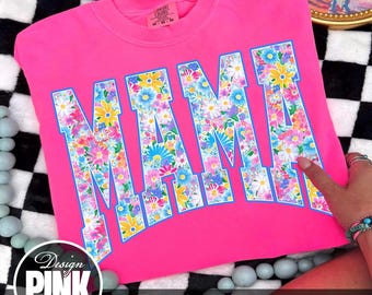 Mama Floral PNG, Pastel Flower Varsity Letters, Cute Mom Shirt Design, Spring Summer Mom Gift, Sublimation Download