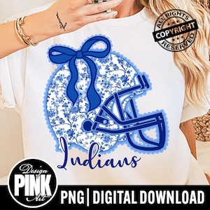 Blue Floral Football Helmet PNG: Indians Toile Sublimation Clipart (Digital File Download)