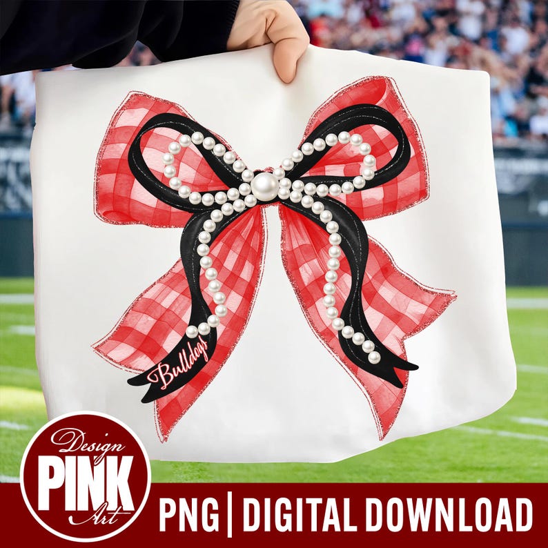 Watercolor Bulldogs Bow PNG: Team Spirit Clipart (Digital Download) image 1