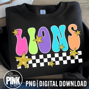 Lions Neon PNG: Retro School Spirit Design (Digital Download)