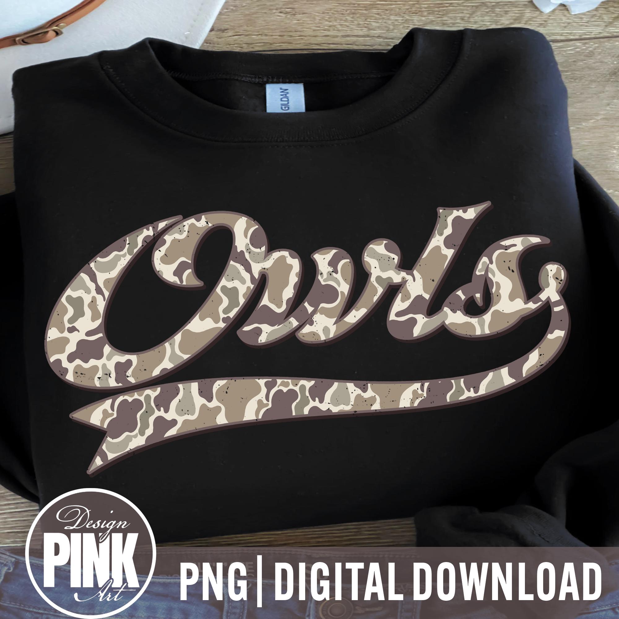 Owls Camo Team Mascot PNG, Sports Team Owls Mascot Shirt Design, Game Day Camo Script Owls Sublimati