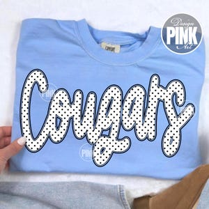 Cougars PNG, Polka Dot Cougars Mascot png, School Spirit Shirt Design, Cougars Mama PNG, Sports Team Mascot PNG, Game Day Shirt Design image 1