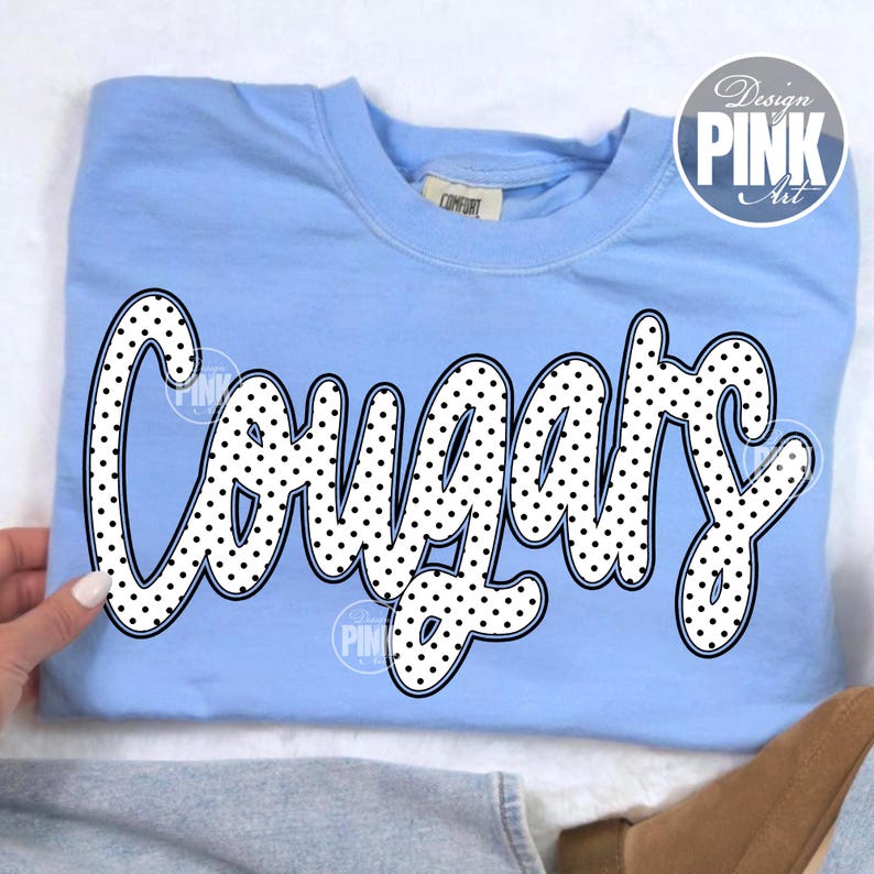 Cougars PNG, Polka Dot Cougars Mascot png, School Spirit Shirt Design, Cougars Mama PNG, Sports Team Mascot PNG, Game Day Shirt Design image 1