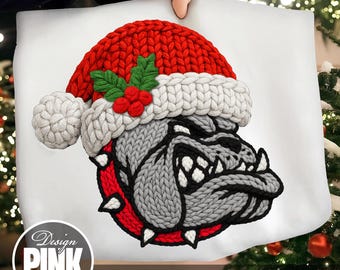 Bulldogs Mascot Christmas PNG | Knitted Bulldogs Santa Hat Sublimation | Team Spirit Digital Download | Game Day Xmas Design