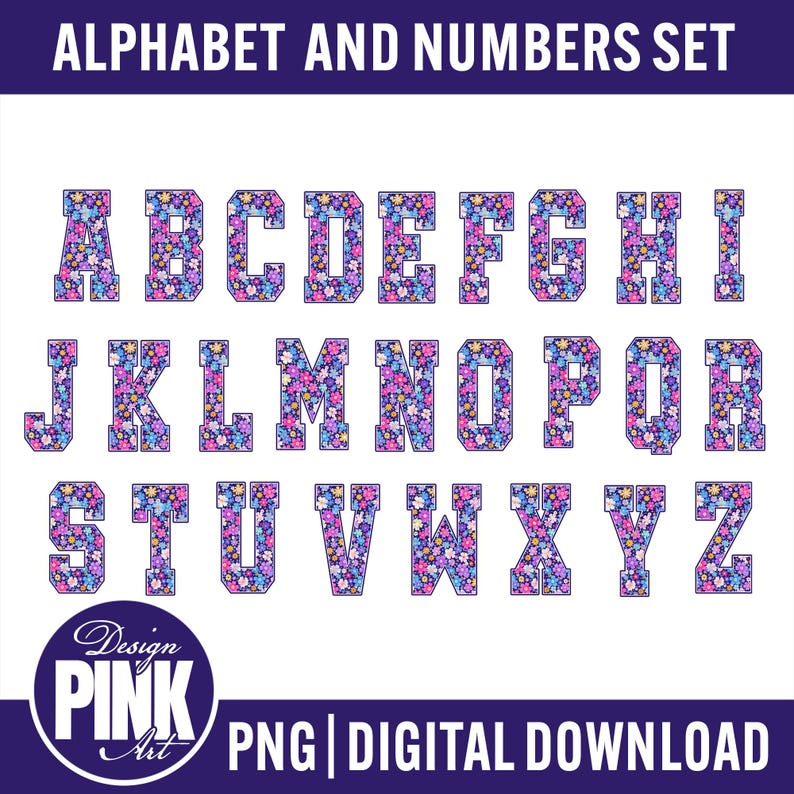 Floral Alphabet PNG Set, Varsity Letter PNG Bundle, A-Z Letters and ...