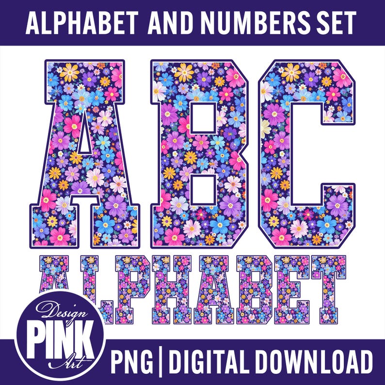 Floral Alphabet PNG Set, Varsity Letter PNG Bundle, A-Z Letters and ...