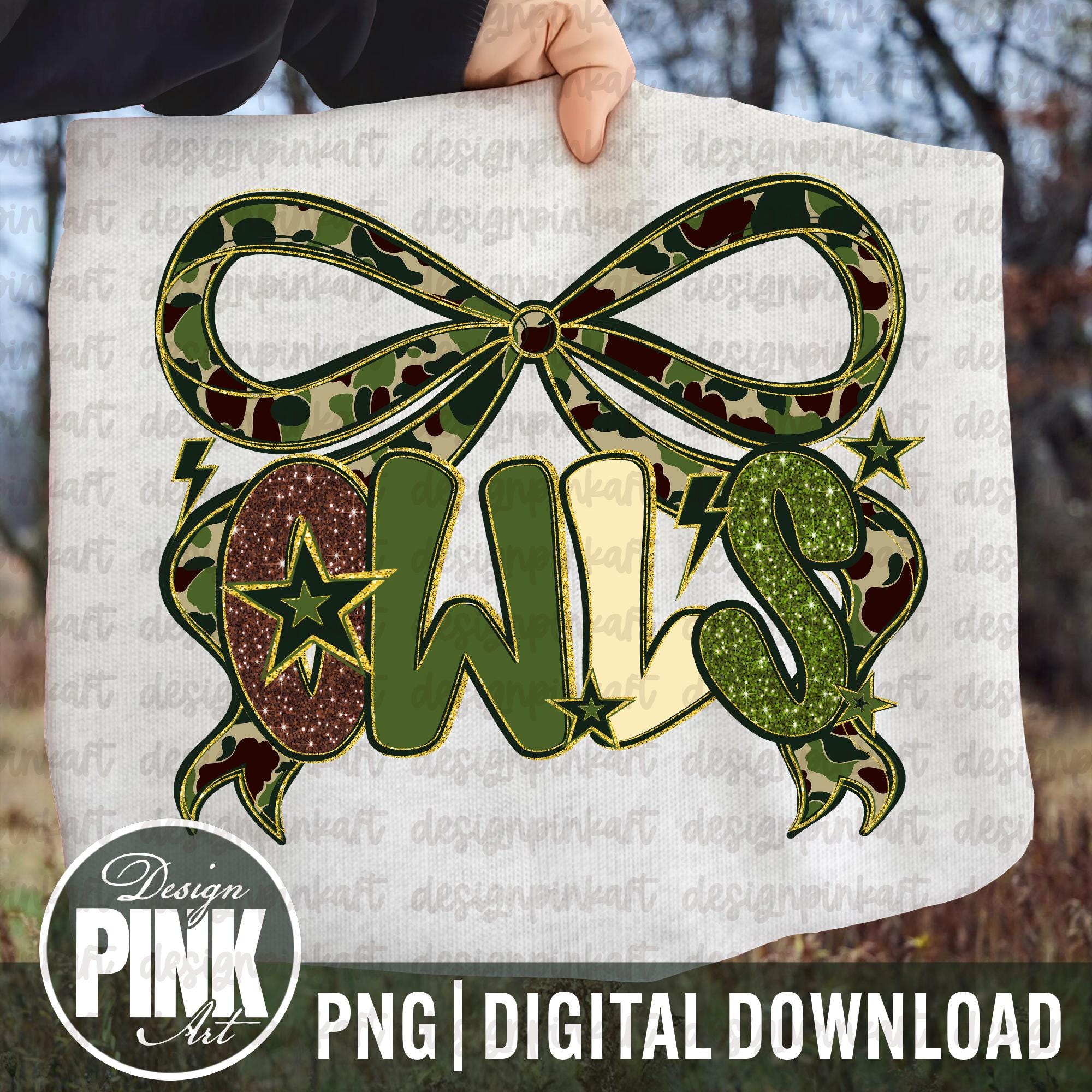 Owls Camo PNG, Mascot Coquette PNG, Camo Mascot Png, Trending Png, Faux Glitter Png