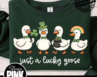 Ganso de la suerte PNG, diseño de ganso del Día de San Patricio, ganso irlandés lindo PNG, clipart de ganso de trébol, ganso divertido PNG, San Patricio verde PNG