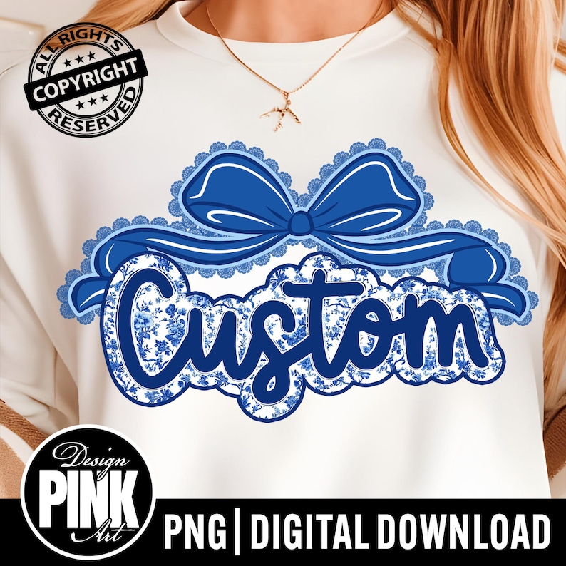 School Spirit Mascot PNG: Custom Mascot Floral Toile Blue Team Pride Graphic (Digital Download) image 1
