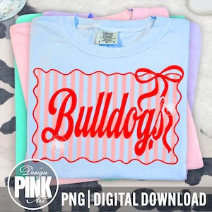 Bulldogs PNG, Diseño de mascota, Espíritu escolar PNG, Gráfico para día de partido, Diseño de equipo deportivo, Lazo coqueto, Estilo universitario, Sublimación PNG