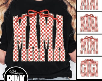 Mama,mini, mimi, gigi, nana PNG Design, Red Checkered Mama with Bow, Trendy Leopard Mama Shirt PNG, Cute Mom Graphic, Digital Download