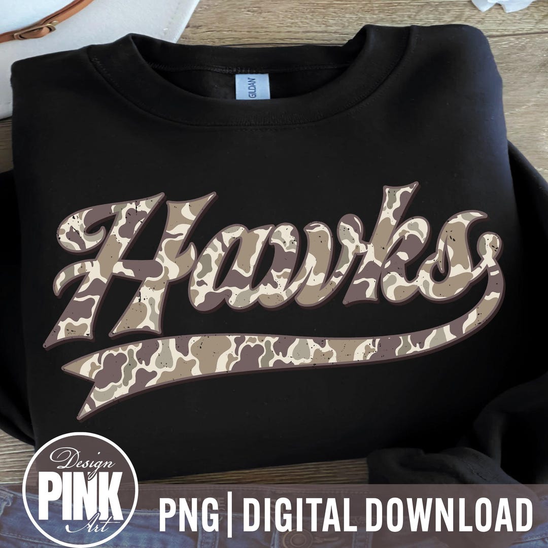 Hawk In Script Hawks Camo Team Mascot PNG, Sports Team Hawks Mascot Shirt Design, Game ...