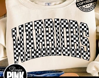Warriors Checkerboard PNG | Distressed Varsity Sublimation | Trendy Race Flag Game Day Digital Download | Mascot | Grunge School Spirit