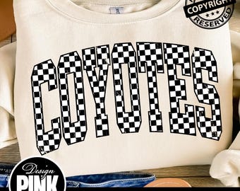 Coyotes Checkerboard PNG | Distressed Varsity Sublimation | Trendy Race Flag Game Day Digital Download | Mascot | Grunge School Spirit