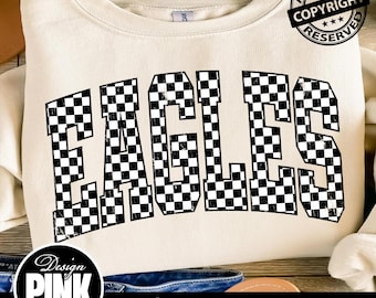 Eagles Checkerboard PNG | Distressed Varsity Sublimation | Trendy Race Flag Game Day Digital Download | Mascot | Grunge School Spirit
