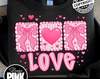 LOVE PNG Valentine Design, Pink Bow Heart Love Clipart, Cute Girly Valentine Shirt PNG, Boutique Valentine Sublimation, Digital Download