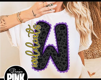 Wildcats Purple Leopard Print W PNG - Team Maskottchen Sublimationsdesign - Schulgeist Digitaler Download