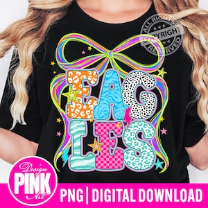 Eagles Mascot PNG: Neon Coquette Bow, School Spirit Design (Digital Download)