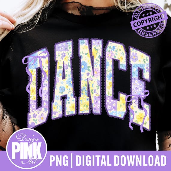 Dance Coquette Floral Varsity PNG, Pastel Bow Dance Shirt Design, Cute Ballet Graphic Sublimation File