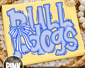 Bulldogs PNG, Blue Royal Stripe Mascot PNG, School Spirit Sublimation Design, Bulldogs Mascot Bow PNG, Team Digital Download