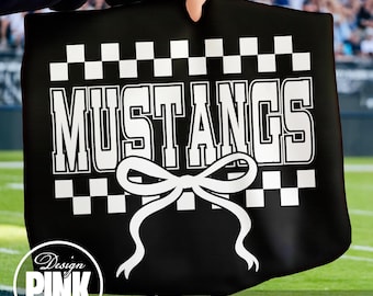 Coqueta de lazo de los Mustangs, animadora a cuadros PNG, diseño de camiseta de animadora, equipo deportivo PNG, archivo de silueta
