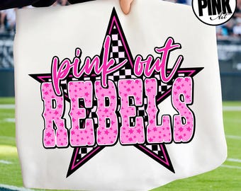Pink Out Rebels PNG File, Breast Cancer Awareness Clipart, Game Day Sublimation Design, Team Spirit Digital Download