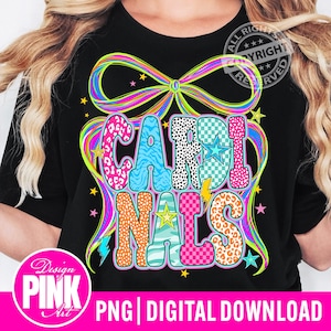 Cardinals Coquette Bow PNG: Checkered Leopard Letters (Digital Download)