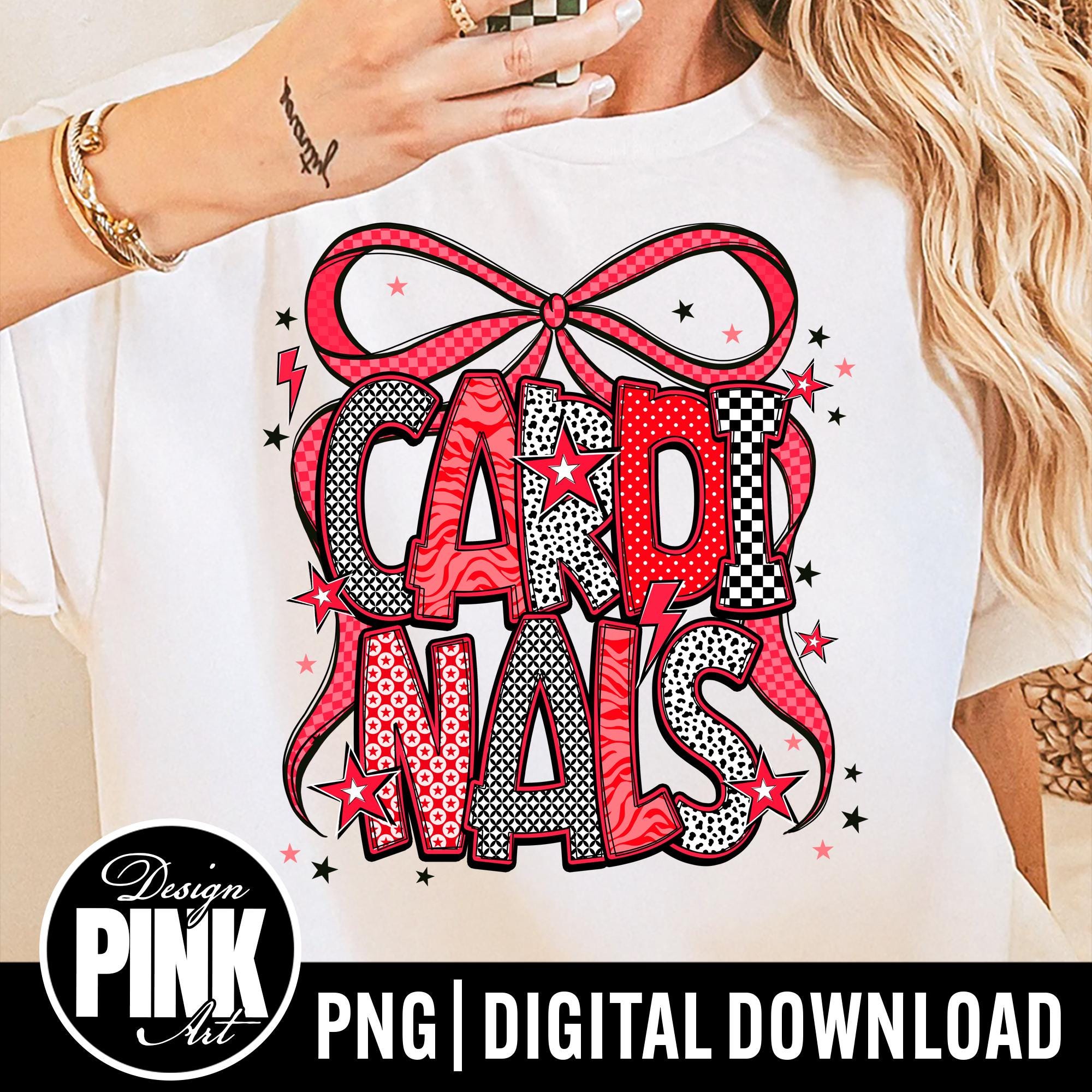 カージナルズ PNG リボン付きスクールスピリットデザイン – Tシャツ・クラフト・チーム応援に最適な高解像度透明デジタルダウンロード