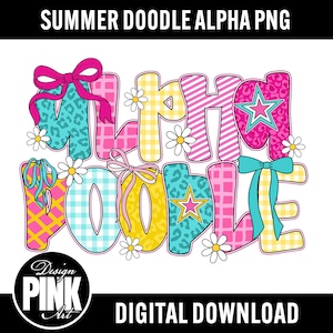 Summer Doodle Alpha PNG: Leopard Print Alphabet, Checkered Letters (Digital Download)