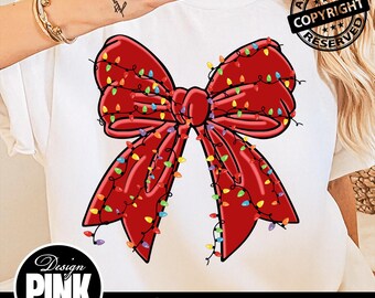 Christmas Bow with Lights PNG: Holiday Sublimation Design (Digital Download)