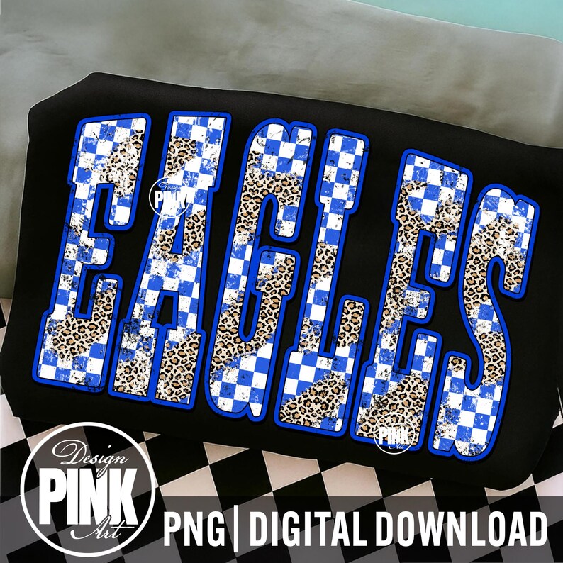 Eagles PNG, Checkered Leopard Mascot PNG, School Spirit Team Name Design, Sports Shirt PNG, Sublimation Digital Download image 2