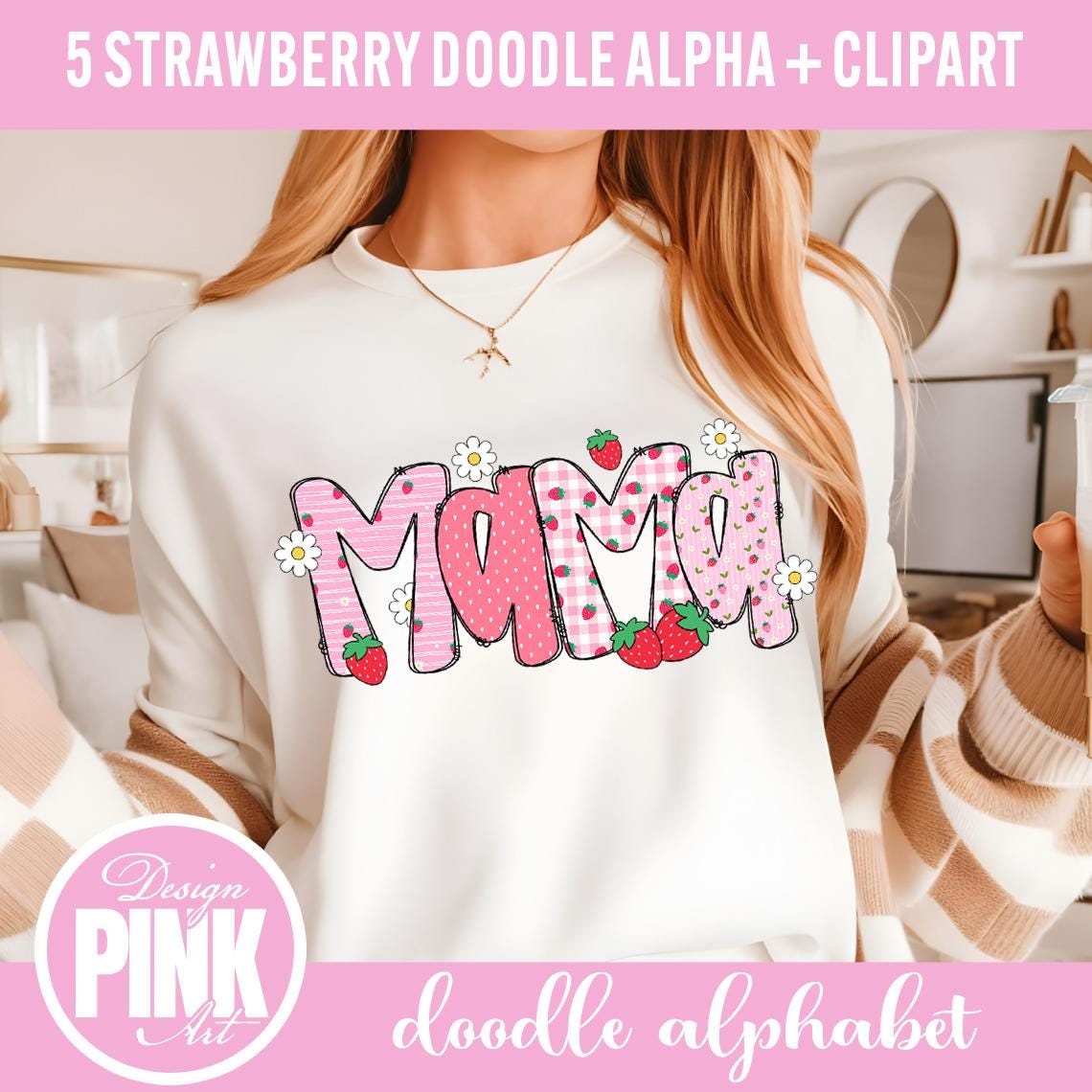 Strawberry Daisy Seamless PNG Bundle, Summer Doodle Alphabet Clipart - Etsy