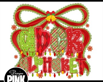Lace Christmas Alphabet Bundle PNG | Farmhouse Plaid Font Letters Sublimation | Holly Jolly Digital Download | Red Green Font | Christmas