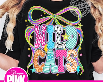 Wildcats Coquette Bow PNG: Checkered Leopard Floral Letters (Digital Download)