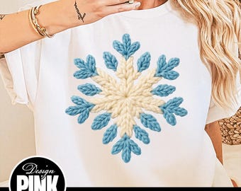 Knitted Snowflake PNG Clipart | Blue Ivory Crochet Winter Sublimation | Cozy Christmas Design | Digital Download for Shirts Mugs Crafts