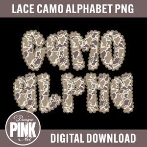 Lace Camo Alphabet PNG - Digital Download, Camouflage Font, Sublimation Design, Distressed Military Lettering