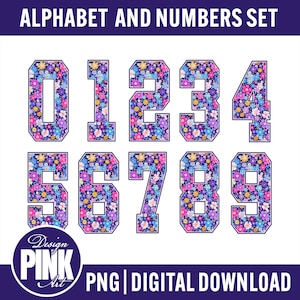 Floral Alphabet PNG Set, Varsity Letter PNG Bundle, A-Z Letters and Numbers PNG, Flower Pattern Alphabet, Sublimation Design Pack image 3
