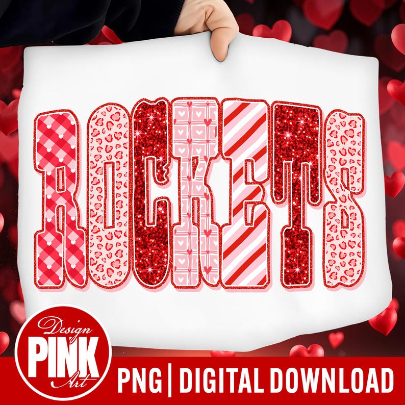 May include: A white background displays the word "ROCKERS" in a bold, decorative font. The letters are filled with various patterns, including red gingham, leopard print, glitter, and stripes. The bottom of the image includes the text "Design PINK Art" and "PNG | DIGITAL DOWNLOAD".