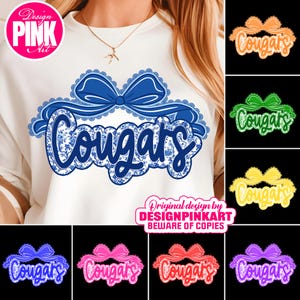 Cougars PNG, School Spirit Design, Cougar Mascot with Bow, Digital Download for T-Shirts & Crafts, Team Pride Graphic